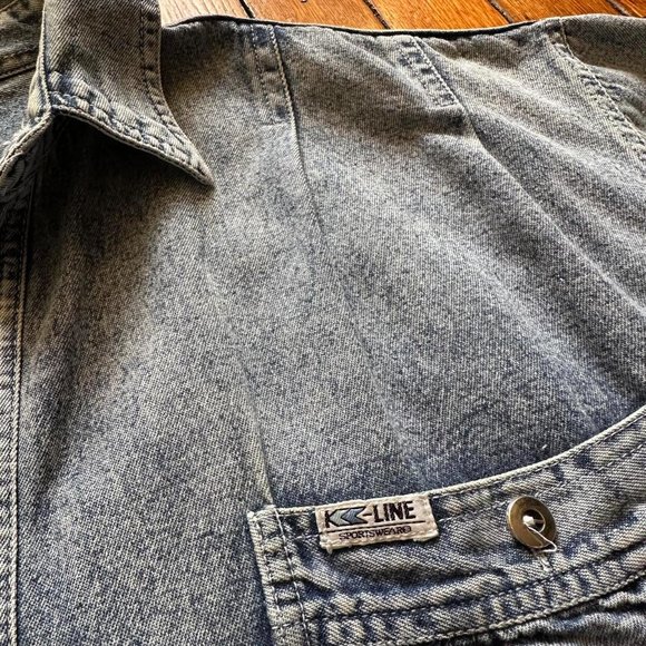 Rare Vintage 90s K-Line Sportswear Men's Blue Acid Wash Denim Jean Shirt Jacket - Picture 3 of 6